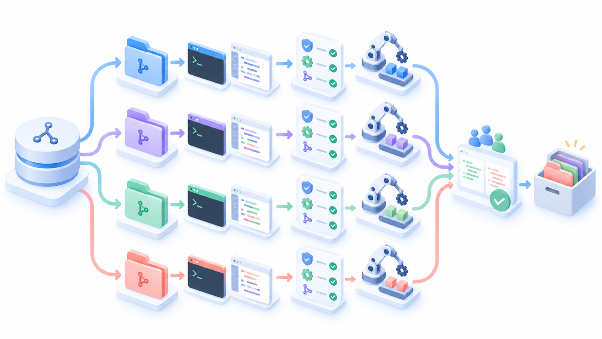 Git Worktree 工程化工作流：并行分支、自动检查、提交规范与安全清理